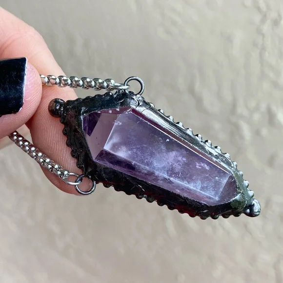 Natural purple amethyst crystal gemstone boho goth moon charm - Picture 4 of 16
